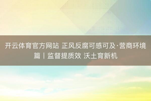 开云体育官方网站 正风反腐可感可及·营商环境篇丨监督提质效 沃土育新机