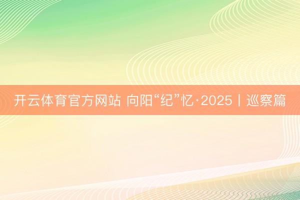 开云体育官方网站 向阳“纪”忆·2025丨巡察篇