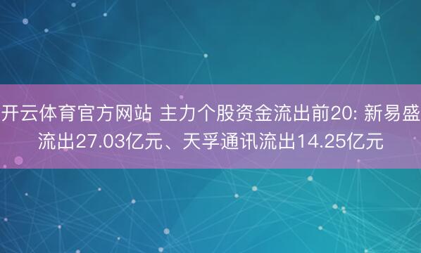 开云体育官方网站 主力个股资金流出前20: 新易盛流出27.03亿元、天孚通讯流出14.25亿元