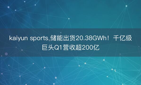 kaiyun sports 储能出货20.38GWh！千亿级巨头Q1营收超200亿